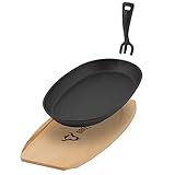 BBQ-Toro Gusseisen Servierpfännchen mit Holzunterlage (1 Stück) | 27 x 18 x 3 cm - oval |...