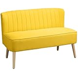 HOMCOM 2-Sitzer Stoffsofa Polstersofa Doppelsofa Retro-Look Sitzmöbel Loungesofa Holzrahmen Gelb...