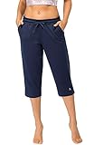 icyzone Damen Jogginghose 3/4 Sporthose Trainingshose Straight Bein Freizeit Hose mit Tasche (M,...