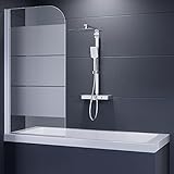 Duschmeister Faltwand für Badewanne 140x75cm Badewannenaufsatz 1 teilig einteilig Dekorglas Secret...