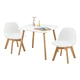 LuxNook Kindertisch mit 2 Stühlen, Kindersitzgruppe, aus FSC nachhaltigem massivem Buchenholz, 1...