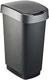 Rotho Twist Mülleimer 50l mit Deckel, Kunststoff (PP) BPA-frei, schwarz/silber, 50l (40,1 x 29,8 x...