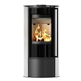 Kaminofen aus Stahl KRATKI ERIK Ø150 5,5kW dekorative WHITE NATURAL mit Türfeder