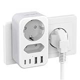 JSVER Steckdosenleiste mit 2-Fach-Steckdosen, Doppelstecker (3680 W, 16 A), 2 USB-A und 2 USB-C...