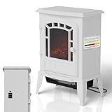 Juskys Elektrokamin 2000 W – Weiß, elektrischer Standkamin mit Flammeneffekt, 2 Heizstufen,...