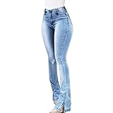 Damen-Fleece-Jeans – zerrissene Jeans mit Glockenboden für Damen, klassische Jeans mit...