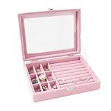 LIUCONGBD Samt Jewelry Organizer, 9 Gittern + 8 Stück Klein Schmuckkästchen, Glas Clear Deckel...