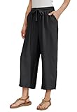 Fourindo Leinenhose Damen 7/8 Weites Bein Sommerhose Damen Leicht Elegant Leinenhose Stoffhose...