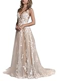 JAEDEN Brautkleider Hochzeitskleider Standesamt Damen Spitzen Lang Glitzer V-Ausschnitt Trauung...