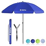 BelleMax Sonnenschirm Strand Windfest Stabil Ø180 cm Blau Sonnenschirm mit Bodenhülse &...