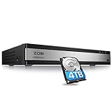 ZOSI 16-Kanal-Video-Sicherheits-DVR-Recorder mit 4 TB Festplatte, 4 in 1 Hybrid (AHD/TVI/CVI/Analog)...