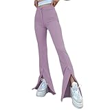 OUSHOP Damen-Jogginghose mit hoher Taille, schlankem Flare, einfarbig, weicher Schlitz, Stretch,...