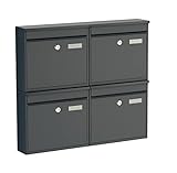 BASI Briefkasten 4er Set | Wandbriefkasten aus Stahl | Farbe Anthrazit Matt | mit Namensschild |...