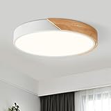 Qamra Deckenlampe, LED Deckenleuchte 30cm, Wohnzimmerlampe Weiß, Moderne Lampe Holz für Wohnzimmer...