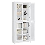 FOREHILL 190 cm Vitrinenschrank, Bücherschrank mit 4 Türen 6 Fächern, Hochschrank, Schrank für...