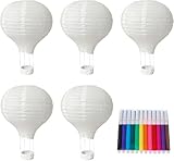 5 Weiße Heißluftballon Lampions, 20 cm Deko Laternen mit 12 Farbigen Wasserfarben, Ideal für...