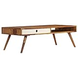 Youuihom Couchtisch aus Massivholz Akazie Braun Weiß 110x50x35 cm mit 2 Fächern Beistelltisch für...