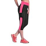 IQYU Laufhose Damen 3/4 Mit Handytasche: Sporthose Damen 7/8 Leggins Blickdichte 3/4 Sportleggings-...