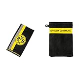 Borussia Dortmund Duschtuch mit Logo im Streifenmuster, Baumwolle, Schwarz/Gelb, 70 x 140 cm &...