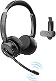 Bluetooth Headset mit Mikrofon, Wireless Headset mit AI-Geräuschunterdrückung Und...