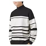 Herren Casual Warm Pullover Gestreifte Herbst und Winter Jungen Rundhals Pullover Breites Bodenhemd...