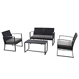 SVITA LOIS XL Poly Rattan Sitzgruppe Gartenmöbel Metall-Garnitur Bistro-Set Tisch Sessel Schwarz