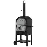 Outsunny 2-In-1 Pizzaofen Outdoor mit Rollen Grillofen mit Schutzhülle Pizzaschaufel 2 Grillnetzen...