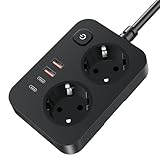 EYMUOBC 6-in-1 Mehrfachsteckdose mit USB,2 Fach Steckdosenleiste mit Schalter, Überspannungsschutz,...