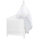 roba Babybett Set, Sterne grau - 70 x 140 cm - Mitwachsendes Kinderbett mit Bettwäsche, Himmel,...