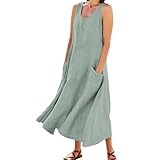 CHJIEXDEC Langes Sommerkleid für Damen, Baumwolle, Leinen, ärmellos, elegant, fließend,...