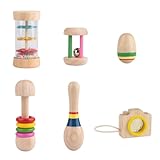 6pcs Montessori Holz Baby Rassel - Musik Holz Spielzeug, Montessori Sensorik Spielzeug, Geschenk...