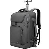 Business Trolley Reiserucksack mit Rollen, 17,3 Zoll Laptop Rucksack mit Rädern, wasserfester...