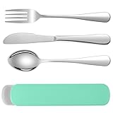 HOTUT Campingbesteck, 4 Stück Edelstahl Reisebesteck mit Etui, Besteckset to go, Edelstahl Sporks...