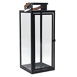 Dekovita 42cm Laterne in Schwarz - Gartenlaterne mit Glas-Scheiben und Kunstleder-Henkel - Metall...