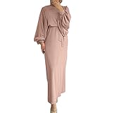 Muslimisches Damenkleid mit langen Ärmeln, Gebetskleidung, Hijab-Schal, rose, S