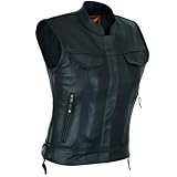 A&H Apparel Damen Top Grain Rindsleder Club-Stil Motorrad Weich Dickes Leder Weste, Schwarz, L