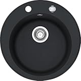 Faizee Home Granitspüle Ø 49 cm Schwarz Gesprenkelt – runde Einbauspüle aus Granit –...