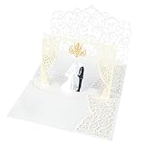 lasuroa Hochzeitskarte für Braut und Bräutigam, Weiße Pop-Up Glückwunschkarte mit Geldhalter und...