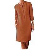 Generisch Damen Kleider Sommerkleid Leinenkleid Freizeitkleid Langarm Kleid mit Taschen The...