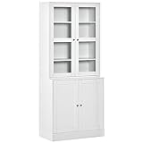 HOMCOM Bücherschrank 178,5 cm Hochschrank Vitrinenschrank mit Glastür 6 Fächern Küchenschrank...