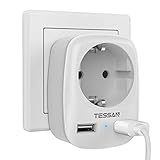 TESSAN USB Steckdose, Steckdose 4000W mit 2 USB Anschluss 2.4A, Steckdosenadapter USB Adapter...