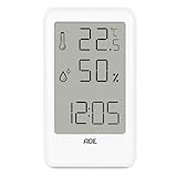 ADE Thermometer mit Luftfeuchtigkeitsmesser innen | digitale Badezimmeruhr mit Temperatur |...