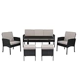 LEADZM Polyrattan Gartenmöbel Set 6-teilig,1 Sofa, 2 Sessel und 2 Stühle,Couchtisch,Wetterfest &...