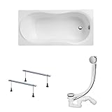 KOLMAN Badewanne GRACJA Rechteck 140x70 ohne Verkleidung, Ablaufgarnitur und Füßen Komplettset...