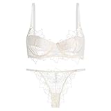 ALDOLA BH und Slip Set Damen Weiß BH Damen mit bügel Push up Transparent Unterwäsche Frauen Set...