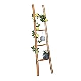 Relaxdays Dekoleiter, 150 cm hoch, Holzleiter Garten, 4 Sprossen, Kastanie, Handarbeit, Handtuch- &...