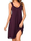 Uniexcosm Nachthemd Damen Ärmelloses Kurz Sexy Negligee Baumwolle Nachtkleid Spitze V-Ausschnitt...