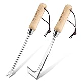 WORKPRO Unkrautstecher 2-tlg. mit Holzgriff, Unkrautentferner Werkzeugset mit gezackter Kante,...