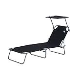 Outsunny Sonnenliege Gartenliege Wellnessliege Strandliege klappbar mit Sonnenschutz Schwarz 187 x...