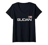 Damen Sudan-Nationalflagge, Sportspiele, Trikot-Stil T-Shirt mit V-Ausschnitt